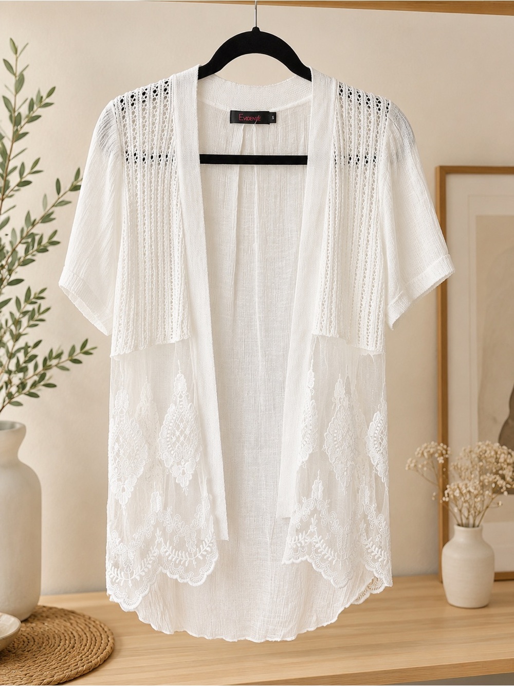 Evidence White Boho Lace Layered Tunic Top – Sheer Embroidered Hem